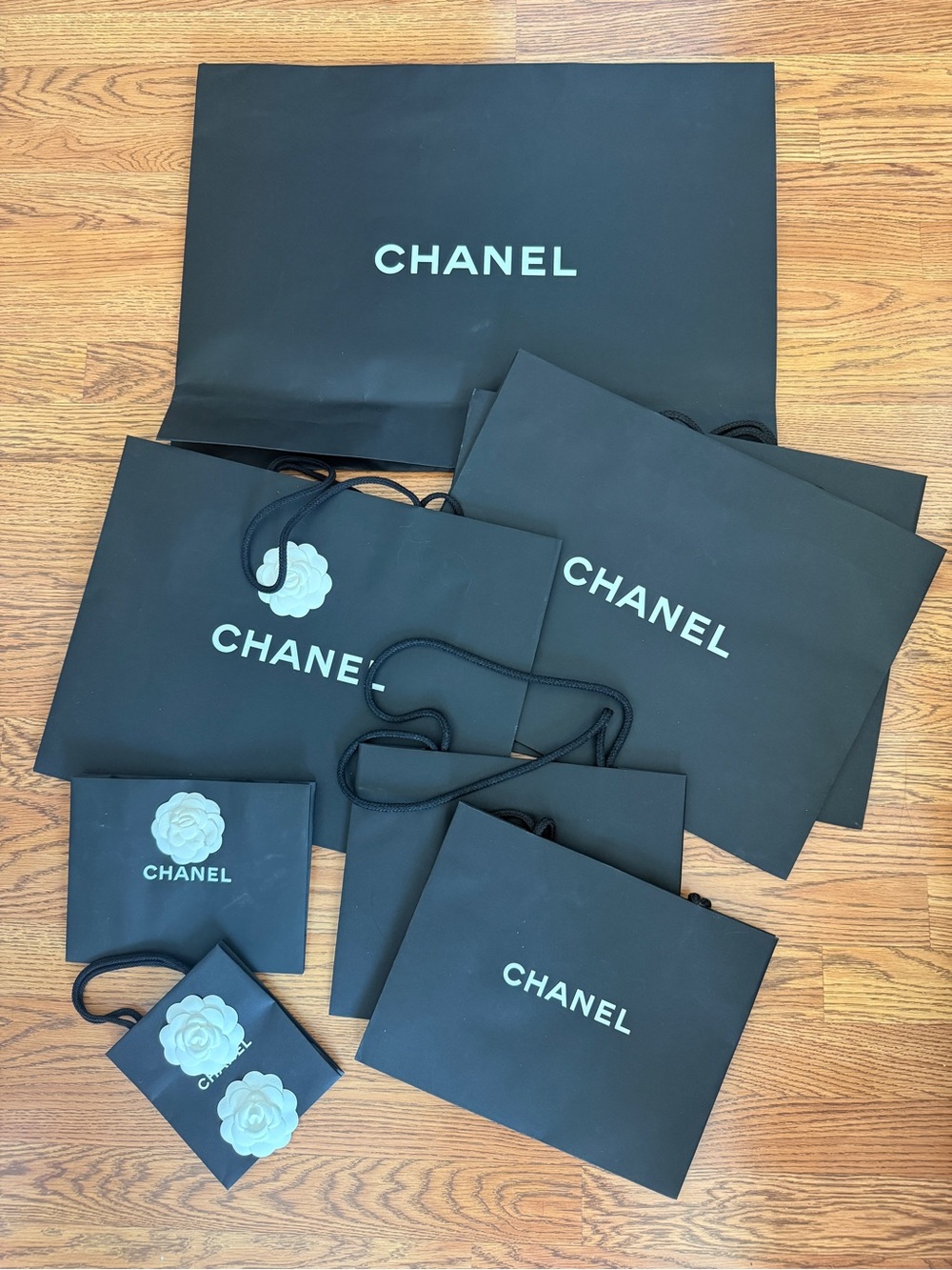 CHANEL Black Shopping Bag Collection with White Logos